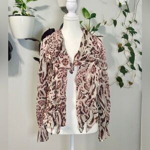 Walter Baker Sheer Animal Print Ruffle Shrug Bolero XS